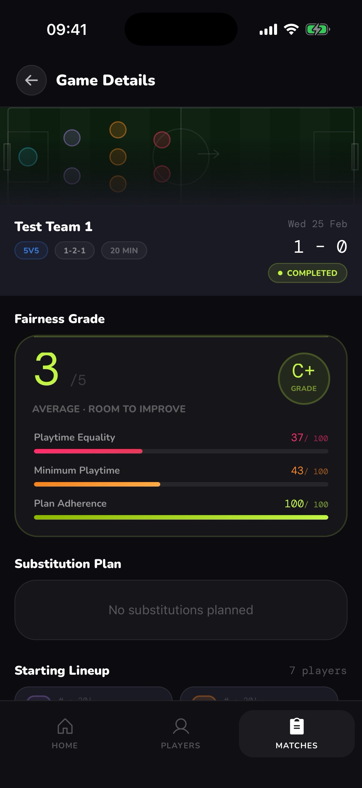 Fairness Grade — post-match playtime analysis with fairness score